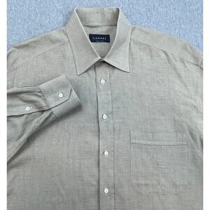 Canali Shirt Mens 16.5 (IT 42) 100% Cotton Button Up Long Sleeve Made In Italy